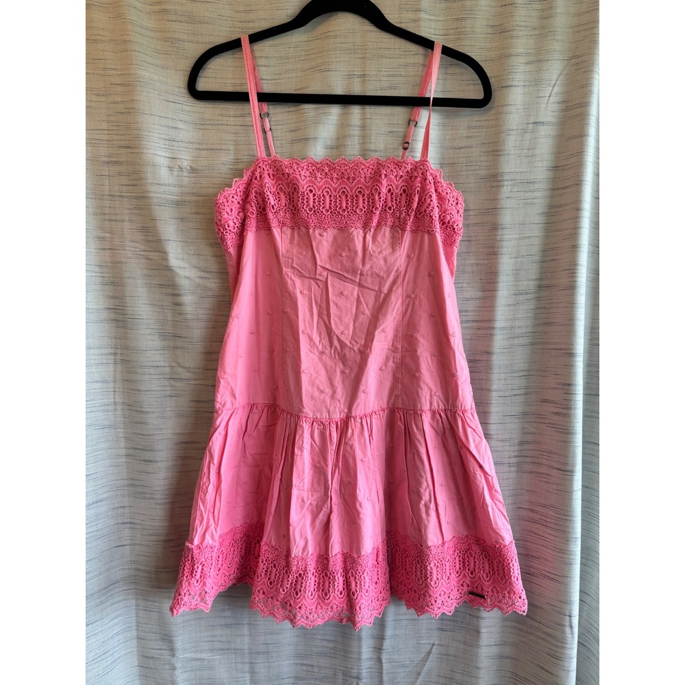 Abercrombie & Fitch Pink Swiss Dot Crochet Lace Trim Mini Dress Size 10